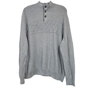 Chaps Sweater Mens 2XL Gray Knit Pullover Cotton Mock Neck‎ Button Grandpacore
